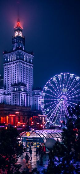 Warsaw, Poland, night city Wallpaper 1080x2340