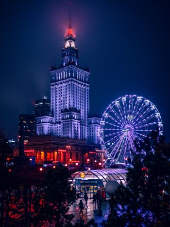 Обои 1620x2160 Варшава, Польша, ночной город