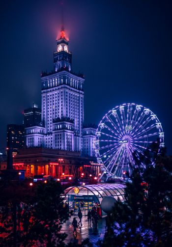 Обои 1640x2360 Варшава, Польша, ночной город