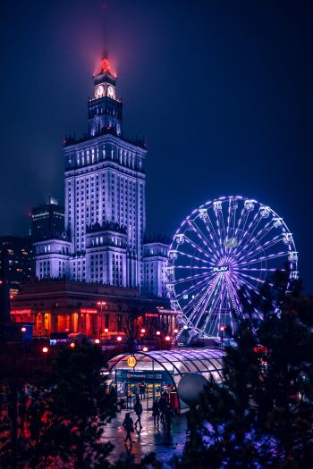 Warsaw, Poland, night city Wallpaper 640x960