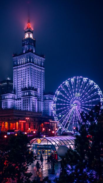 Warsaw, Poland, night city Wallpaper 1080x1920