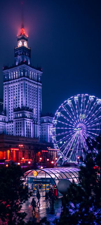 Warsaw, Poland, night city Wallpaper 1080x2400