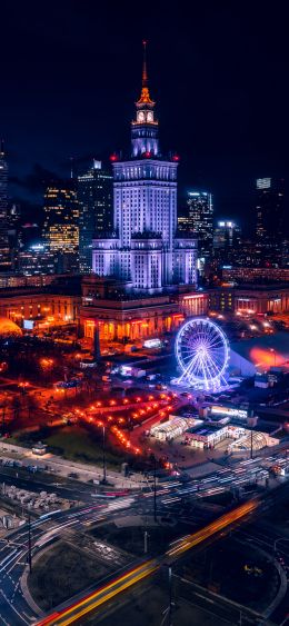 Warsaw, Poland, night city Wallpaper 1080x2340