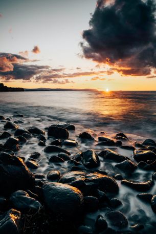 seashore, sunset, beach Wallpaper 640x960