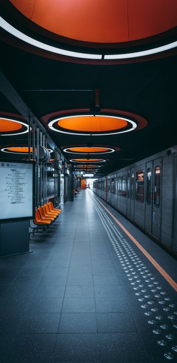Обои 1080x2220 станция метро, Брюссель, Бельгия