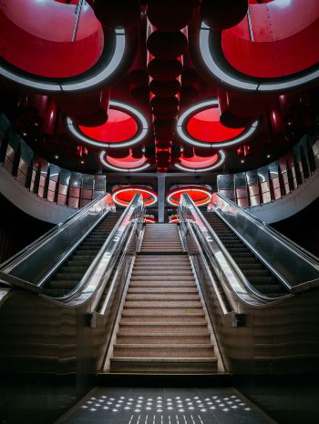 escalator, Brussels, Belgium Wallpaper 1620x2160