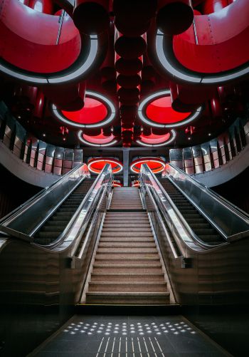 escalator, Brussels, Belgium Wallpaper 1668x2388