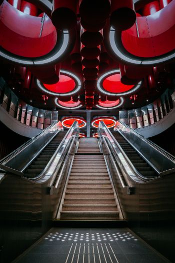 escalator, Brussels, Belgium Wallpaper 640x960