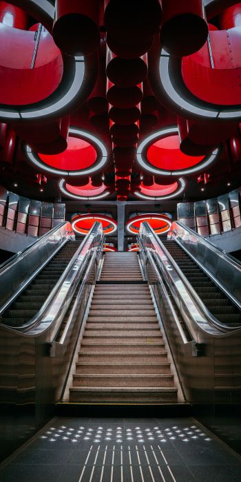 escalator, Brussels, Belgium Wallpaper 720x1440