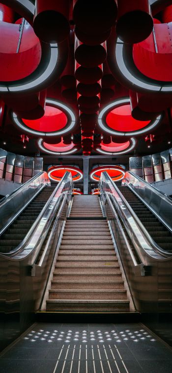 escalator, Brussels, Belgium Wallpaper 1284x2778