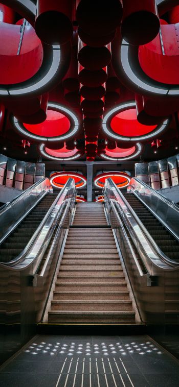 escalator, Brussels, Belgium Wallpaper 1080x2340