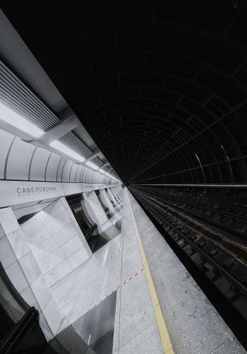 Обои 1668x2388 станция метро, тоннель, черное и белое