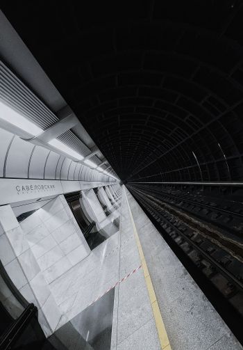Обои 1640x2360 станция метро, тоннель, черное и белое