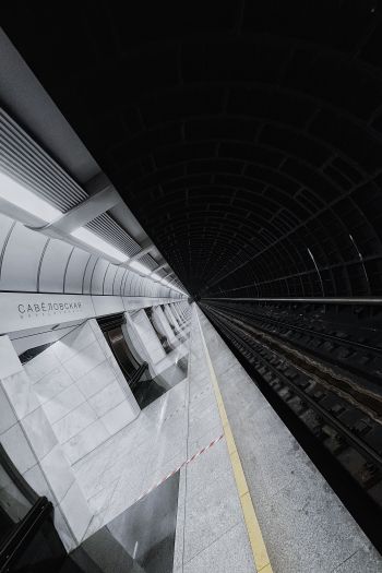 Обои 640x960 станция метро, тоннель, черное и белое