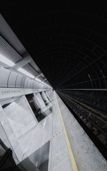 Обои 1200x1920 станция метро, тоннель, черное и белое