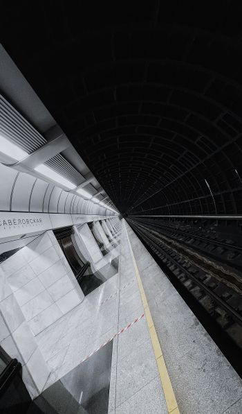 Обои 600x1024 станция метро, тоннель, черное и белое