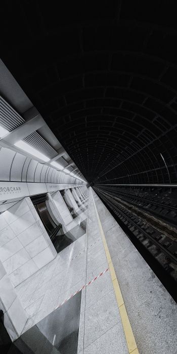 metro station, tunnel, black and white Wallpaper 720x1440