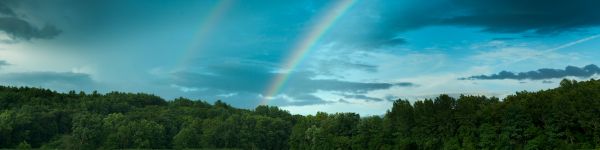 rainbow, landscape, blue sky Wallpaper 1590x400