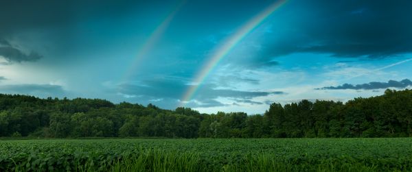 rainbow, landscape, blue sky Wallpaper 3440x1440