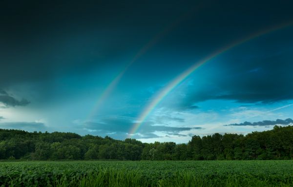 rainbow, landscape, blue sky Wallpaper 7288x4664
