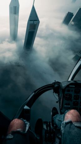 helicopter cockpit, flight, bird's eye view Wallpaper 640x1136