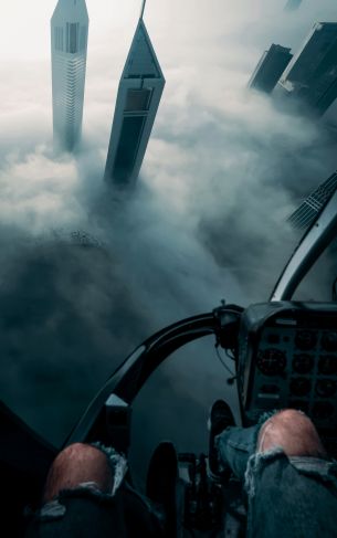 helicopter cockpit, flight, bird's eye view Wallpaper 1752x2800