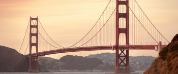 Обои 3440x1440 Мост Золотые Ворота, закат, Сан-Франциско