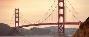 Обои 2560x1080 Мост Золотые Ворота, закат, Сан-Франциско
