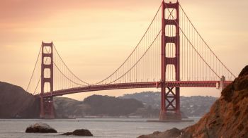 Обои 2560x1440 Мост Золотые Ворота, закат, Сан-Франциско