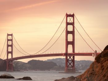 Обои 1024x768 Мост Золотые Ворота, закат, Сан-Франциско