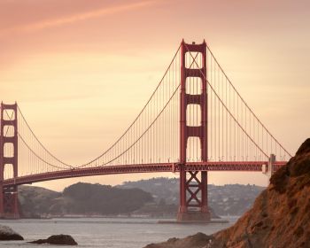 Обои 1280x1024 Мост Золотые Ворота, закат, Сан-Франциско
