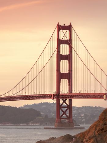 Обои 1668x2224 Мост Золотые Ворота, закат, Сан-Франциско