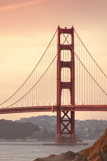 Обои 640x960 Мост Золотые Ворота, закат, Сан-Франциско