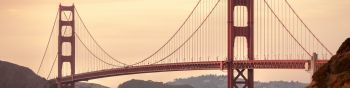 Обои 1590x400 Мост Золотые Ворота, закат, Сан-Франциско