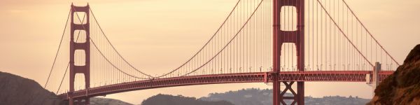 Golden Gate Bridge, sunset, San Francisco Wallpaper 1590x400