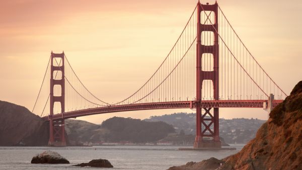 Обои 3840x2160 Мост Золотые Ворота, закат, Сан-Франциско