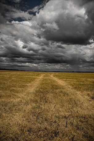 pole, horizon, cumulus clouds Wallpaper 640x960