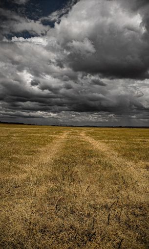 pole, horizon, cumulus clouds Wallpaper 1200x2000