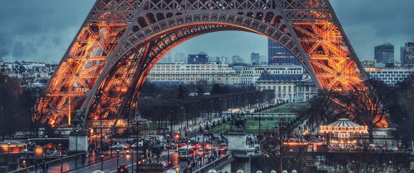 eiffel tower, Paris, France Wallpaper 3440x1440