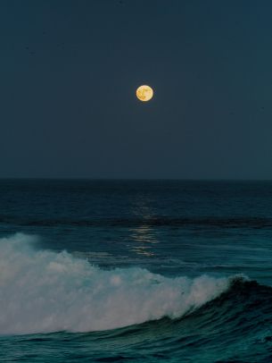 full moon, sea waves Wallpaper 1536x2048