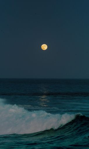 full moon, sea waves Wallpaper 1200x2000