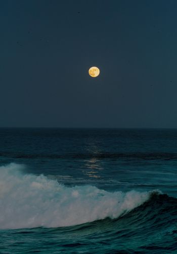 full moon, sea waves Wallpaper 1668x2388