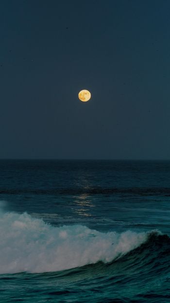 full moon, sea waves Wallpaper 1080x1920