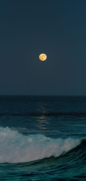 full moon, sea waves Wallpaper 1080x2280