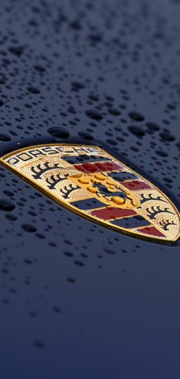 Porsche logo, drops, hood Wallpaper 720x1520