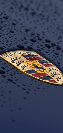 Porsche logo, drops, hood Wallpaper 1080x2280