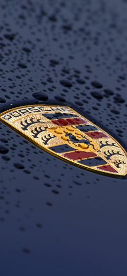 Обои 1080x2340 логотип Porsche, капли, капот