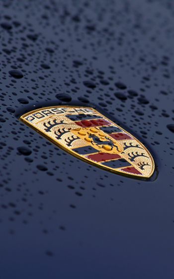 Porsche logo, drops, hood Wallpaper 1752x2800