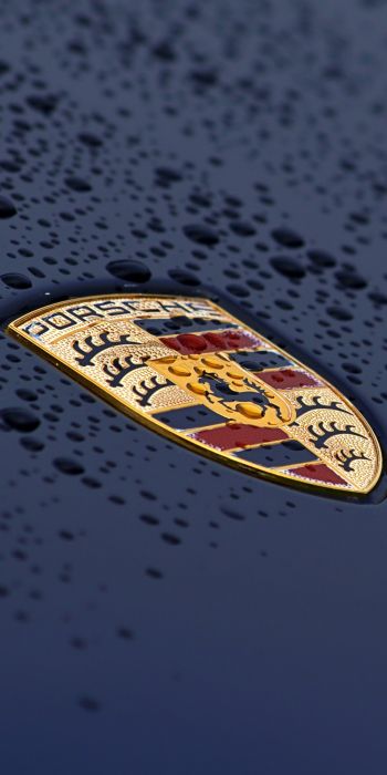 Обои 720x1440 логотип Porsche, капли, капот