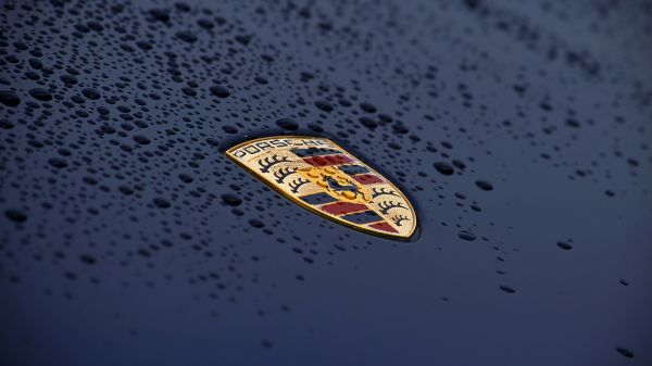 Porsche logo, drops, hood Wallpaper 1280x720